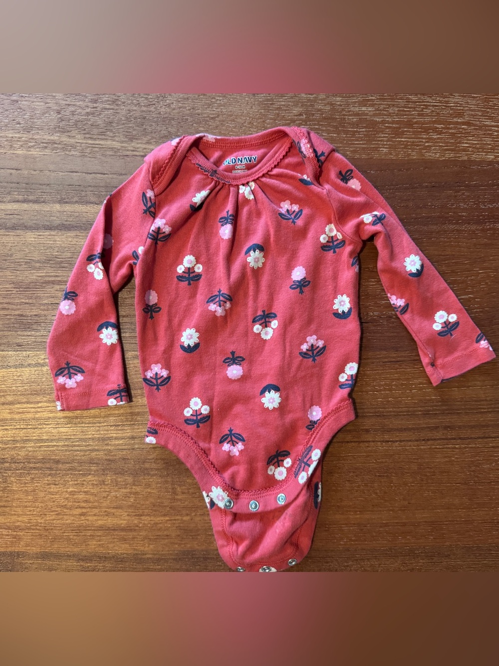 Old Navy Coral Long-Sleeve Floral Baby One-Piece